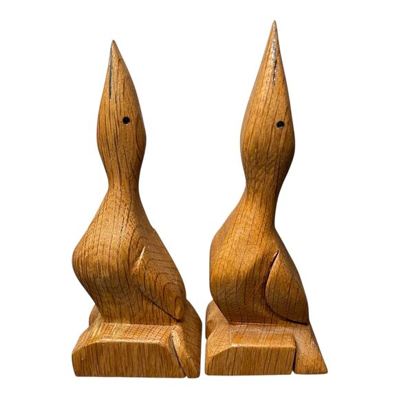 Vintage Hand Carved Wooden Egret Bird Sculptures – Pair of Mid-Century Figurines - Picture 2 of 11